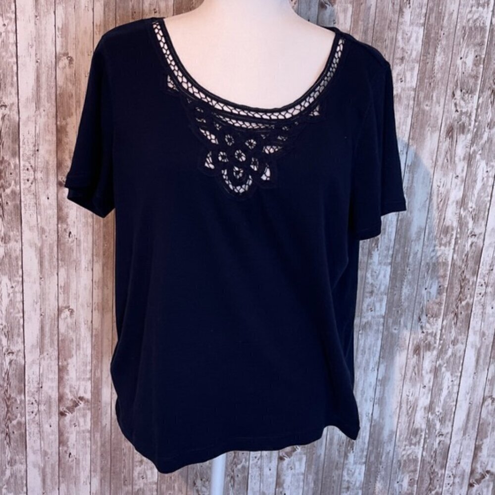 Lauren Jeans Company Navy Shirt with Lace Neckline size 1X